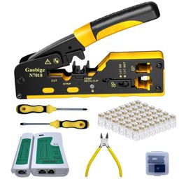 Gaobige Pass Through rj45 Crimp Tool Kit, Network Tool Kit, Cat7 Cat6A Cat6 Cat5e Cat5 rj45 Crimping Tool with 50PCS cat6 Pass Through Connectors, Network Tester, Wire Cutter image 1