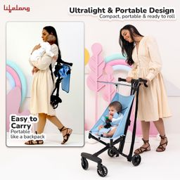 Lifelong Cuppy Ultralight Baby Stroller for 6-36 Months with 5 Point Harness Cabin Friendly, Foldable & Sturdy Sit-Up Stroller|Adjustable Sunshade Canopy & Easy to Carry As Backpack with Strap,Blue image 2