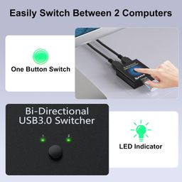 USB 3.0 Switch Selector, Bi-Directional USB Switch 2 in 1 Out or 1 in 2 Out, MLEEDA USB Switcher for 2 Computers Share Keyboard, Mouse, Scanner, Printer, 2 USB3.0 Cable Included image 5