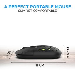 Amkette Hush Pro Spectra 2.4 GHz Silent Switch Wireless Mouse with Ergonomic Design, Rechargeable Battery, High Precision, 3 DPI Settings, LED Lights, and Smart Auto Sleep Function (Black) image 3