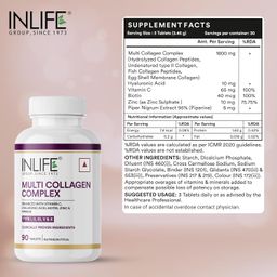 INLIFE Multi Collagen Complex Tablets | 5 Types Peptides I, II, III, V & X with Biotin, Hyaluronic Acid | Collagen Powder Supplements for Women & Men - 90 Tablets (Pack of 1, 90) image 2