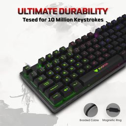 EvoFox Fireblade TKL Semi-Mechanical Gaming Keyboard with Rainbow Backlit& Breathing Effect, Floating Keycaps, 19 Anti-Ghosting & 12 Multimedia Keys, Windows Lock Key, Braided Cable (Black) image 5