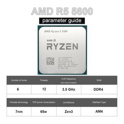 dspdvwow CPU Processor AMD Ryzen 5 5600 R5 5600 3.5 GHz Six-Core Twelve-Thread CPU Processor 7NM 65W L3=32M 100-000000927 Socket AM4 NO Fan image 5