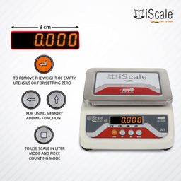 iScale i-03 30kg x 1g Digital Table Top Weighing Scale with Front and Back Red Double Display, Small Stainless Steel Pan, 7x9" (Off-White) image 5