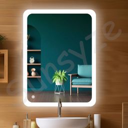 Sunsyze Modern Led Mirror for Bathroom & Bedroom, Decorative Mirror with Light, Touch Sensor Controlled with 3 Colour Lights and Brightness Adjustable (18x24 Mirror Size) image 1