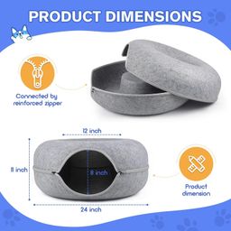 GBEX Cat Tunnel Bed Peekaboo Cat Cave for Multiple Cats & Large Cats, Scratch Resistant & Washable & Detachable Round Felt Cat Donut Tunnel for Cats up to 20" x 20" x 8", Light Grey image 2