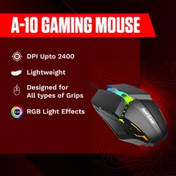 Redgear A-10 Wired Gaming Mouse with RGB LED, Lightweight and Durable Design, DPI Upto 2400, Compatible with Windows. image 2