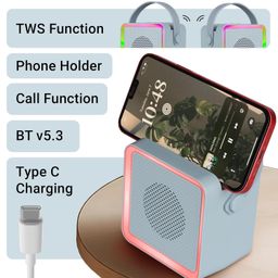 ZEBRONICS County 8, Portable Bluetooth Speaker, 8 Watts, Upto 7 Hours Playback, Passive Radiator, BTv5.3 | TWS | USB | mSD, RGB LED, Call Function, Compact Design, Carry Strap (Sky Blue) image 4
