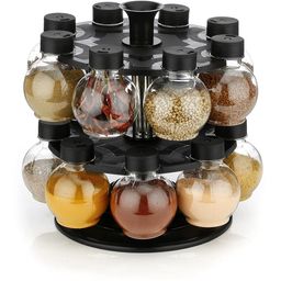 NARIYA Plastic 360 Revolving Tiered Shelf Spice Container Set Of 16 In 1 Seasoning Organizer Masala Countertop Rack Condiment Set For Kitchen (Transparent, 125Ml Each) image 1