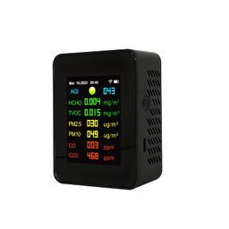 DeWire 9-in-1 WiFi Air Quality Monitor with Smart Life App - Color Display AQI Detector for HCHO/TVOC/PM2.5/PM10/CO/CO2 with Visual Indicator for Home, Bedroom, Car and Office image 1