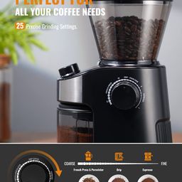 SHARDOR Plastic Coffee Grinder Burr Electric, Automatic Coffee Bean Grinder With Digital Timer Display, Adjustable Burr Mill With 25 Precise Grind Setting image 4