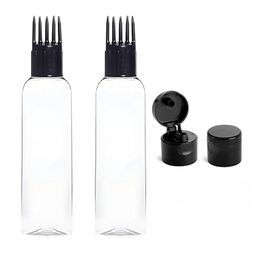 Hian Hair Oil Applicator Bottle with Comb Tip, Transparent Plastic Scalp Dispenser for Easy Oil & Shampoo Application, Refillable Bottle for Root Care (Black Color, Pack of 2) image 1