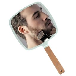 Trifecta Single-Sided Portable Travel Handheld Vanity Mirror with Hanging Hole in Handle Hand Mirror with Comfy Handle for Makeup,Small Cute Wood Hand Mirror(Square, Green Pack of 1) image 1