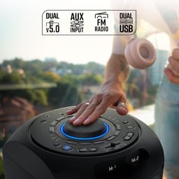 ZEBRONICS Knock Party DJ Speaker, 230W, Karaoke, Dual Wireless UHF Mic, Dual Bluetooth & USB, Guitar Input, Mic, Aux, A/B Cross Fader, RGB LED, Dual 20.32cm Full Range Drivers image 3