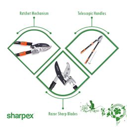 Sharpex Professional Ratchet Anvil Lopper with Compound Action, Sturdy Telescopic Handles with Extra Leverage, Garden Pruning Tree Hedge Branch Cutter Garden Lopper - Pruning Tool (Orange) image 3