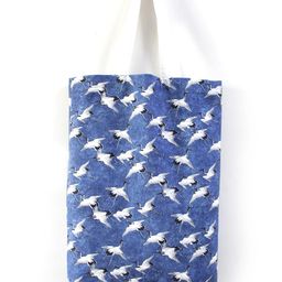 Canvas Tote Bag with Flying Cranes Pattern, Blue and White, Reusable Shopping Bag b image 1