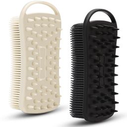 Zollyss Silicone Body Scrubber, 2 in 1 Shower and Scalp Massager Shampoo Brush, Soft Silicone Loofah for Sensitive Skin, Double-Sided Body Brush, Lathers Well, Gentle Exfoliating (Black) (Pack Of 2) image 3