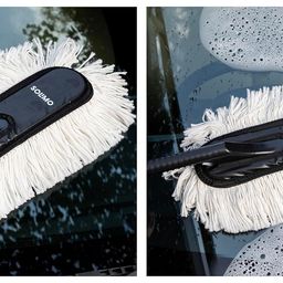 Amazon Brand - Solimo Super Soft Microfiber Car Duster for Car Cleaning and Dusting | Anti-Scratch | Lint-Free with PP | Handle Soft Foam Grip | 65 L x 15 W cm | White image 3