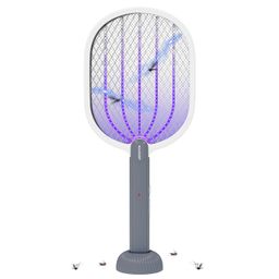 Halohop Mosquito Bat with UV Light Lamp, 2 in 1 Mosquito Racket USB Rechargeable - Bug Zapper Electric Fly Swatter with Base Stand - Mosquito Killer Lamp with Lithium-ion Battery (Grey) image 1
