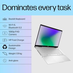 HP Pavilion x360, 13th Gen Intel Core i5-1335U,16GB DDR4, 512GB SSD, (Win11,Office 21, Silver,1.51kg), Touchscreen, 14-inch(35.6cm), FHD Laptop, Iris Xe, FPR, 5MP Camera, Backlit KB, Pen, ek1074TU image 3