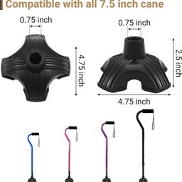 MCP Self Standing Quad Base Replacement for Most Walking Canes, Walking Sticks, Folding Canes or Offset Quad Pod or Tripod Canes - 4 Prong Rubber Cane Foot Pad Big (Black) image 5