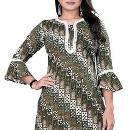 shree aksharam trends Aksharam Trends Presents Printed Rayon Fabric Tunic with Lace Boarder Pattern (AK-1330 R Tunic Lace Boarder Green XL) image 1
