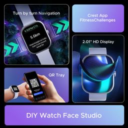boAt Wave Sigma 3 w/Turn-by-Turn Navigation, 2.01" HD Display, Bluetooth Calling, Crest+ OS, QR Tray, Watch Face Studio, Coins, Emergency SOS Smart Watch for Men & Women(Sapphire Breeze) image 2