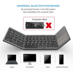 VssoPlor Foldable Bluetooth Keyboard with Touchpad, Dual Modes USB Wired Folding Wireless, Portable Mini Pocket Size Travel Keyboard for Android Tablet Windows-Dark Gray image 3
