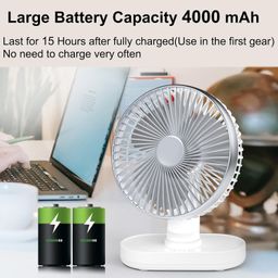 Hoteon USB Desk Fan, 4 Speeds Oscillating Table Fan, USB Rechargeable Fan with 4000mAh Battery, Micro/Type C Input Quiet Personal Mini Fan for Home Office - Silver image 4