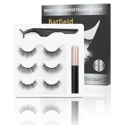 Batfield 3 Pairs of False Eyelashes Magnetic with Eyeliner and Tweezer, 3D Natural Mixed Style magnetic Lashes, Reusable Magnetic Eyelashes for women(Style 2) image 1