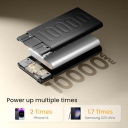 Ambrane 10000mAh Slim & Compact Powerbank, 22.5W Fast Charging, USB & Type C Output, Power Delivery, Quick Charge for iPhone, Android & Other Devices, Made in India + Type C Cable (Stylo 10, Black) image 3