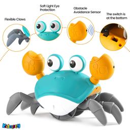 Kidology Crawling Crab Infant Tummy Time Toys For Kids | Kids Electronic Musical Light Up Toy With Automatically Avoid Obstacles Build In Rechargeable Battery, Blue image 5