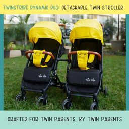 TwinsTribe Dynamic Duo: Detachable Twin Stroller | Pram - Crafted by Twin Parents, Effortlessly Shifts from Twin Stroller to Two Single Strollers, Ultra-Light, One-Hand Fold (Blue-Beige) image 2