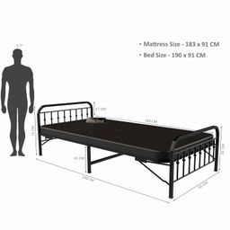 Honey Touch Metal Folding Bed Single Size with Mattress for Sleeping Guest Bed Easily Storable 3ft x 6ft (Double Layer Foam, Black) image 2