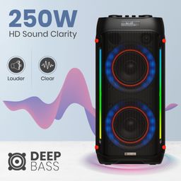 Portronics Iron Beats IV 250W Party Speaker with Dual 6" Subwoofer, Upto 4 Hours Playtime, RGB LED Lights, Wireless Karaoke Mic, Treble/Bass Adjustment, Echo Control, Remote Control(Black) image 2