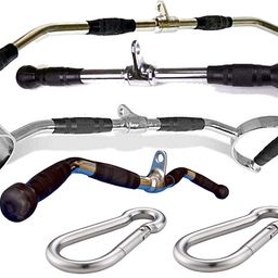 Konark Cable Machine Grip Attachments Combo; High Pulley LAT Bar, D Handle, Zig zag Handle, Straight bar/Triceps Handle, Safety Locks image 1