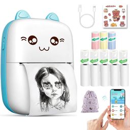 morovik Mini Bluetooth Thermal Printer, Portable Label Printer Inkfree Printer for Android & iOS System, Black on White Thermal Printer with Roll of Print Paper, Stickers, (Style 1) (Style 2) image 1