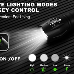 Crasts Metal Led Torch Flashlight Xml T6 Water Resistance 5 Modes Adjustable Focus Rechargeable Torch Handheld Light Zoomable Led Adjustable Focus Tactical Flashlight Pack of-1 (Black) image 2