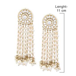 zaveri pearls Antique Gold Tone Kundan & Pearls Chain Fringe Dangle Earring For Women-ZPFK10136 image 5