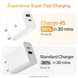 Ambrane 45W Dual Port GaN Charger, USB & Type C Port with QC & PD Technology Compatible with MacBook & Type-C Laptop Charging, iPhone, iPad, Samsung, Redmi, Mi, Oneplus, Oppo, Vivo (Charge 45, Black) image 5