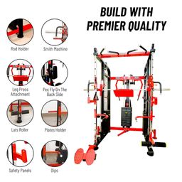 gym24 equipments Gym24 Complete Multi Home Gym GFTS-701 - Functional Trainer with Smith Machine and PEC Fly with Rear Delt (Red Black, PVC Stack) image 2
