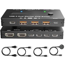 y8luya0 USB C KVM Switch 4K@60Hz, 100W PD USB C Dual Monitor KVM Switch for 2 Laptop Sharing 2 Monitor and 10Gbps 4 USB3.0 Devices image 2