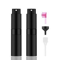 IRON BILL Glass 2 Pcs/8Ml Portable Mini Perfume Atomizer Bottles, Empty Refillable Spray Bottle With 3 Types Of Refill Tools, Pocket Travel Perfume Sample Bottles,Black image 1