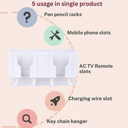 WALLVIEW TECH Plastic Wall Mount Mobile Holder with Remote Control Storage Racks, Key Hanger, Pen Holder Space/Self-Adhesive/Multi Purpose Accessories (White) image 3