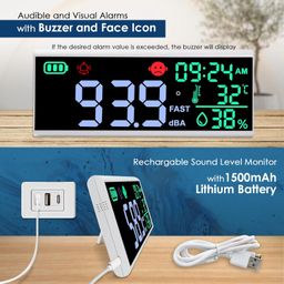 JuviPerpric 13 Inch Decibel Meter - Wall Hanging Sound Level Meter with Large LED Display, Noise, Temperature, Humidity, Time Monitor for Classroom image 5
