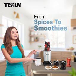 texum Juicer Mixer Grinder | Grinder Juicer Blender Smoothie Maker All-in-1 Machine | 22000 Rotations Per Min | 500 Watt | 2 Jars- Multiuse Jar 500ml, Dry Grind 300ml,3 Cap,2 Blade image 2
