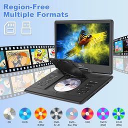 16.9" Portable DVD Player with 14.1’’ HD Swivel Screen, 6Hrs Play, DVD Player Portable with Dual Speaker, Last Memory, Support SYNC TV/USB/SD Card, Play All Discs Format Except Blu-ray, Black image 4