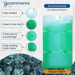 EcommerceHub Ice Gel Pads Packs, Compact, HDPE Body,Space Saving, Reusable & Fully Double Sealed Leck Proof Ice Pads Set for Cold Carrier, Storage & More, Pack of 5, Green, 400ML Each image 3