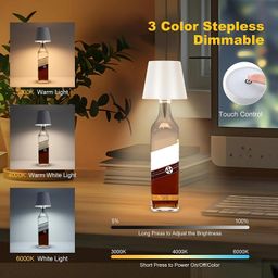 Toxen Rechargeable LED Wine Bottle Light - Wireless Bottle Lamp with 3 Color Modes & Touch Control for Bars, Restaurants, and Home Decor (White) image 3