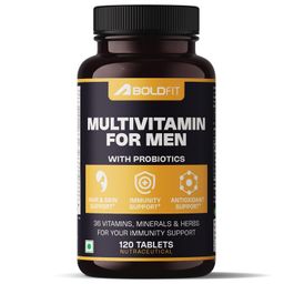 Boldfit Multivitamin for Men Enriched with Probiotics, Vitamin C, E, B12, B6, Zinc & Grape Extract Daily Health & Nutritional Support – 120 Tablets image 1